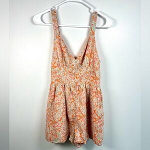 American Eagle Outfitters Orange Smocked Floral Romper small Summer cott…